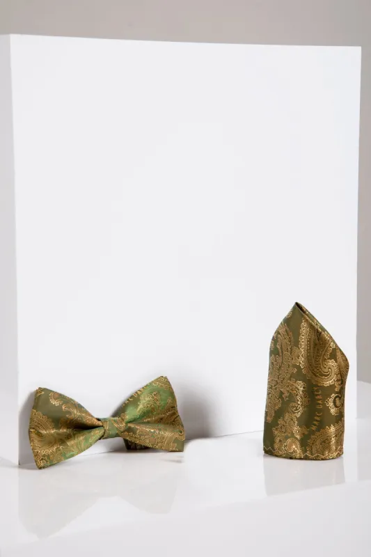 MD PAISLEY - Tan Paisley Bow Tie and Pocket Square Set sold by Marc Darcy