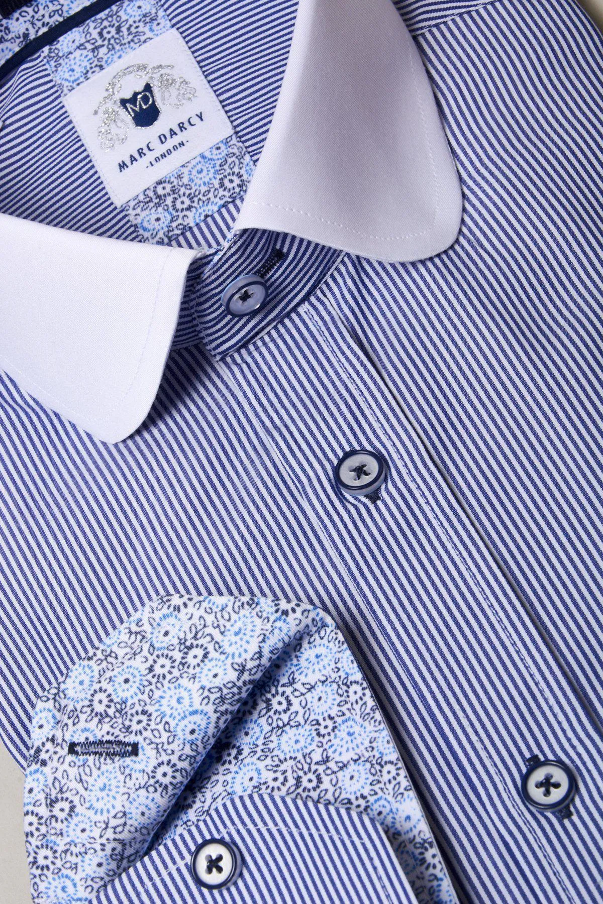 SHELBY - Navy Blue Stripe Penny Collar Shirt sold by Marc Darcy product image thumbnail 2