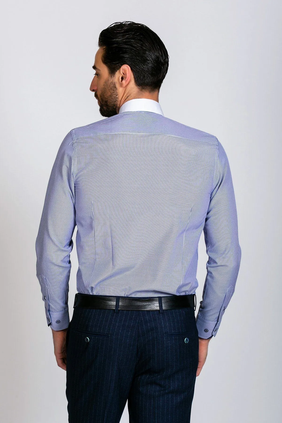 SHELBY - Navy Blue Stripe Penny Collar Shirt sold by Marc Darcy product image thumbnail 5