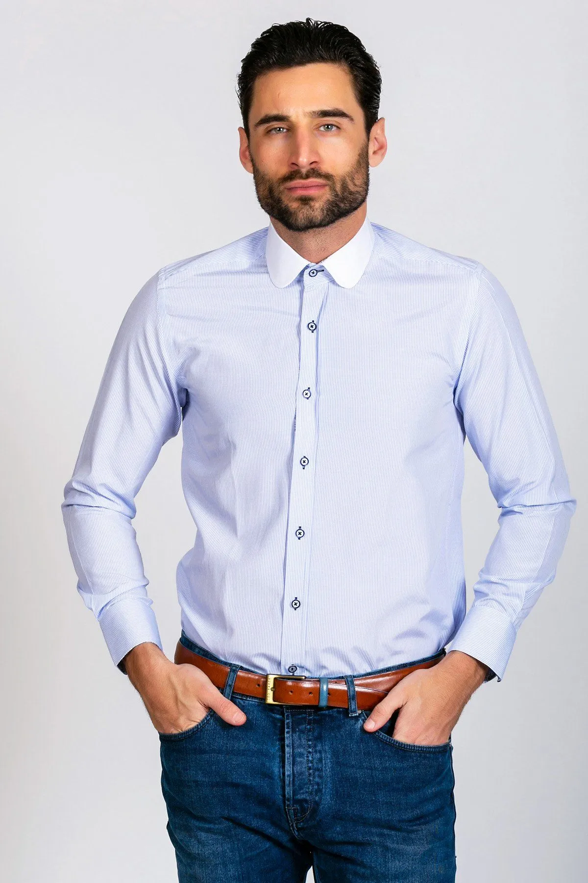 SHELBY - Sky Blue Stripe Penny Collar Shirt sold by Marc Darcy product image thumbnail 3