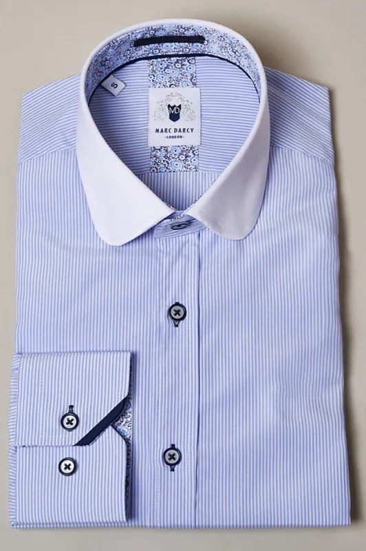 SHELBY - Sky Blue Stripe Penny Collar Shirt made by Marc Darcy