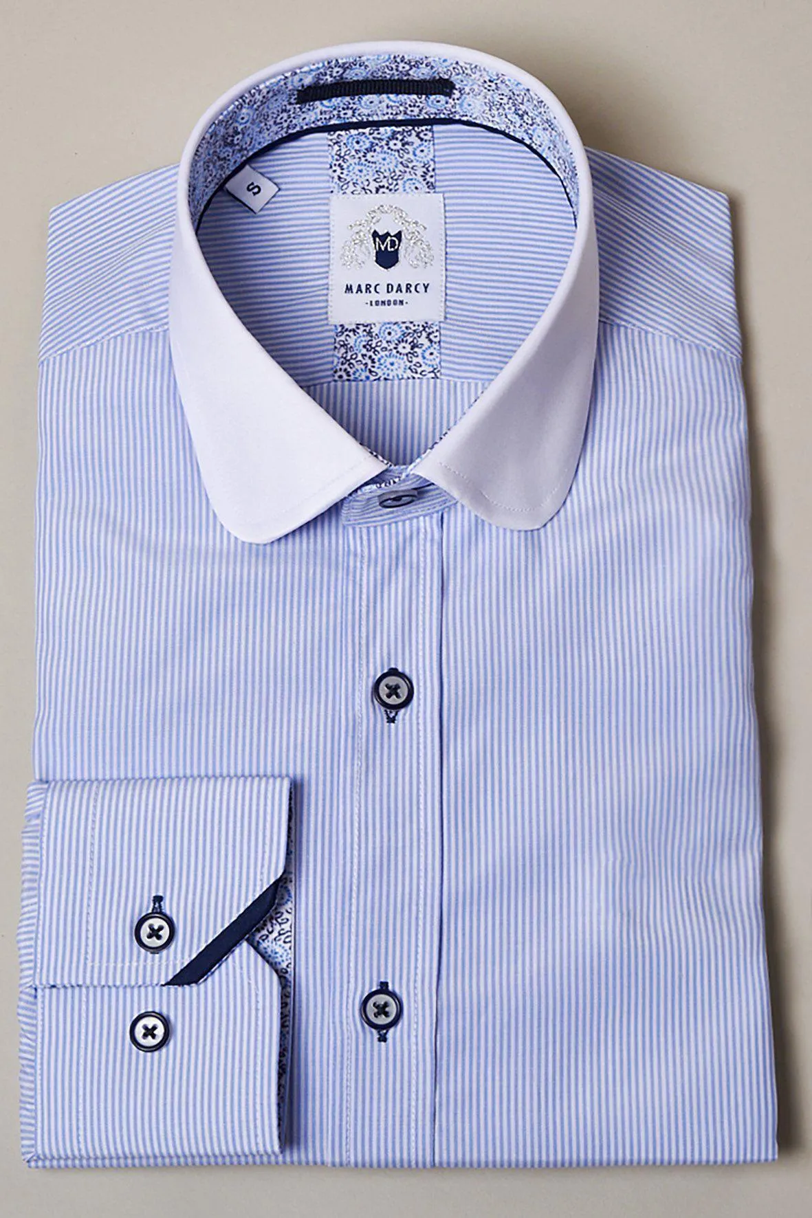 SHELBY - Sky Blue Stripe Penny Collar Shirt sold by Marc Darcy