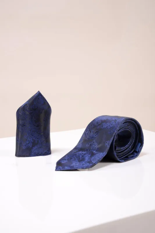 MD PAISLEY - Navy Paisley Tie and Pocket Square Set sold by Marc Darcy