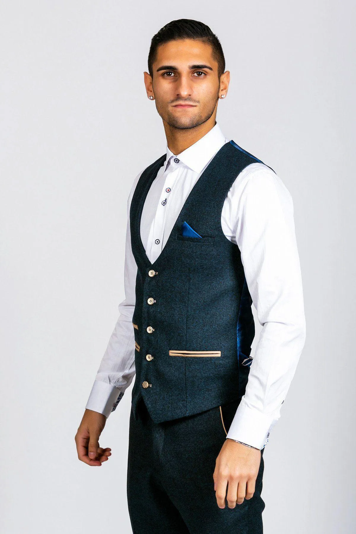 GLEN - Navy Tweed Waistcoat sold by Marc Darcy
