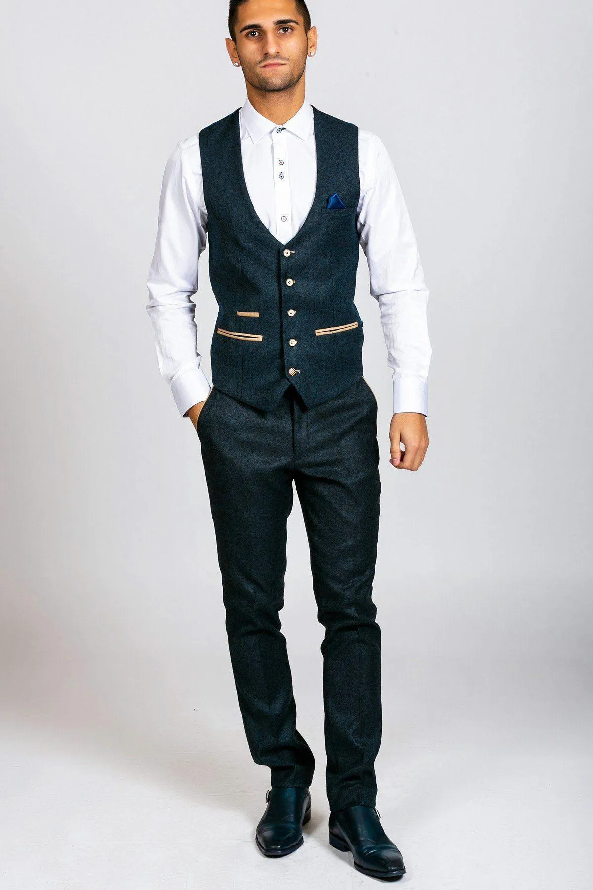 GLEN - Navy Tweed Waistcoat sold by Marc Darcy product image thumbnail 3