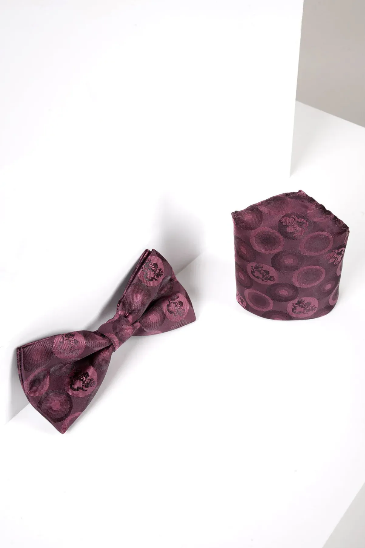 BUBBLES - Berry Bubble Circle Print Bow Tie and Pocket Square Set sold by Marc Darcy product image thumbnail 2