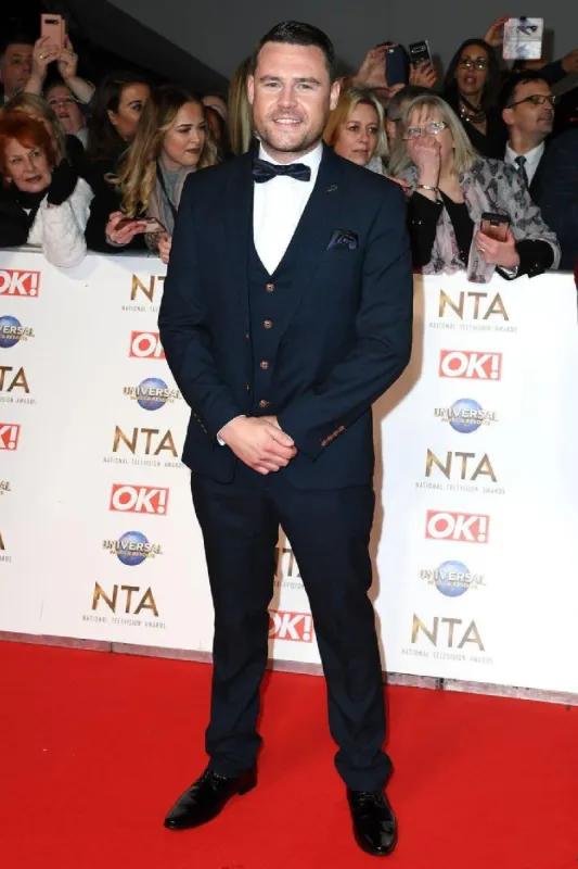 Emmerdale's Danny Miller (Aaron Dingle) in Max Navy Suit sold by Marc Darcy