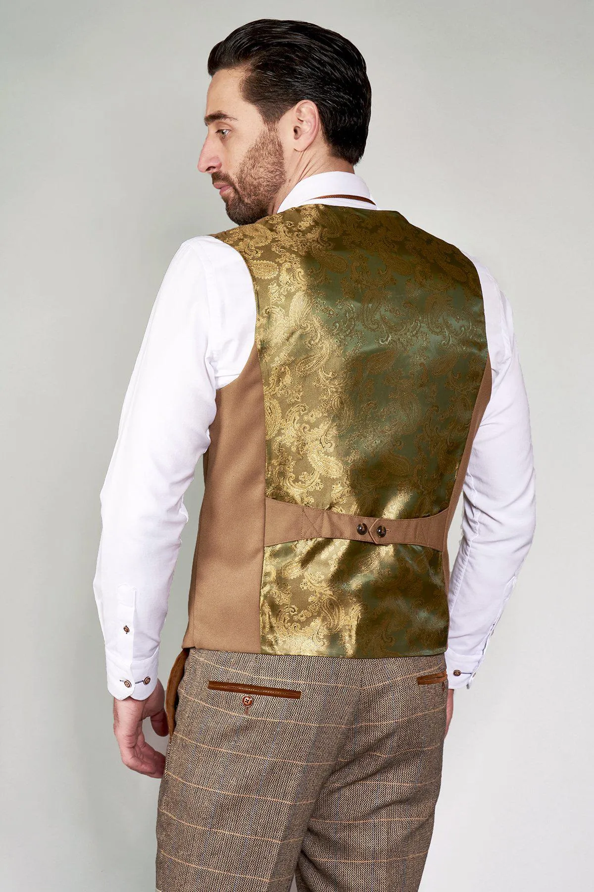 KELLY - Tan Double Breasted Waistcoat sold by Marc Darcy product image thumbnail 2