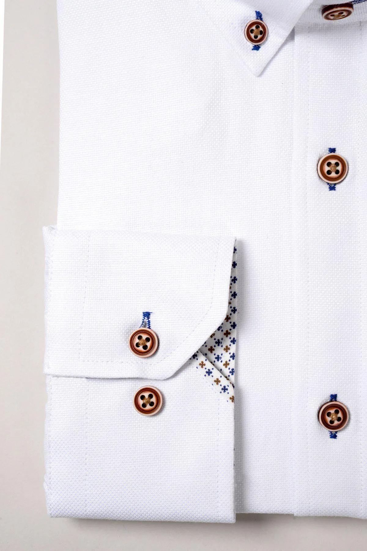 CHARLIE - White Oxford Shirt With Tan Buttons sold by Marc Darcy product image thumbnail 4