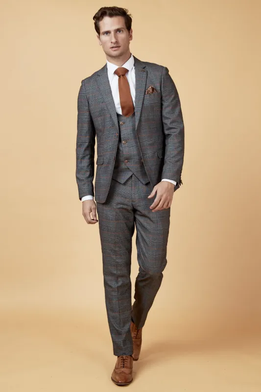 JENSON - Grey Check Suit with Double Breasted Waistcoat sold by Marc Darcy