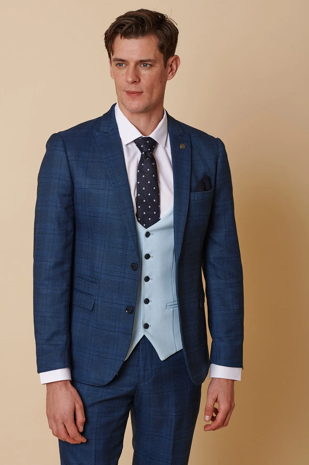 JERRY - Blue Check Suit With Kelvin Sky Waistcoat sold by Marc Darcy product image thumbnail 5