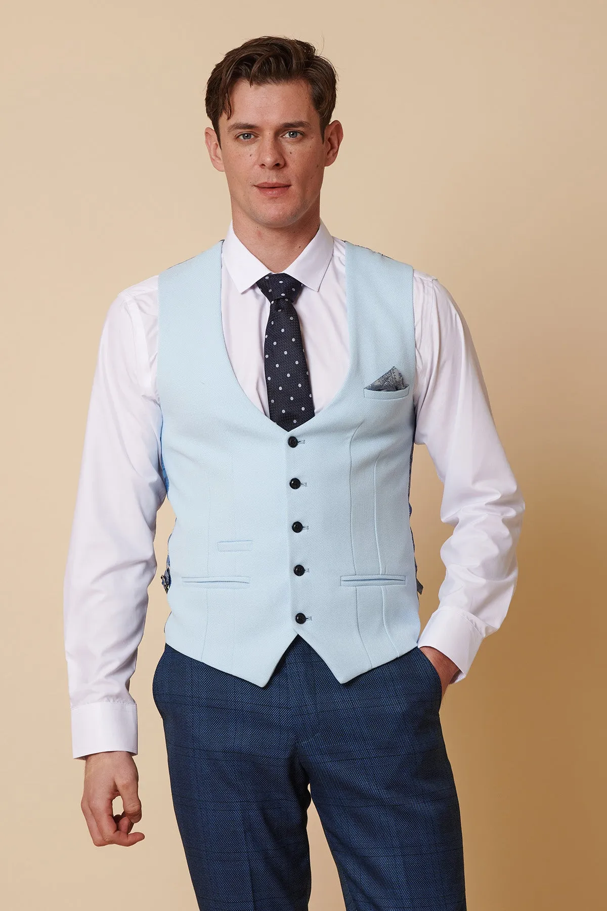JERRY - Blue Check Suit With Kelvin Sky Waistcoat sold by Marc Darcy product image thumbnail 2