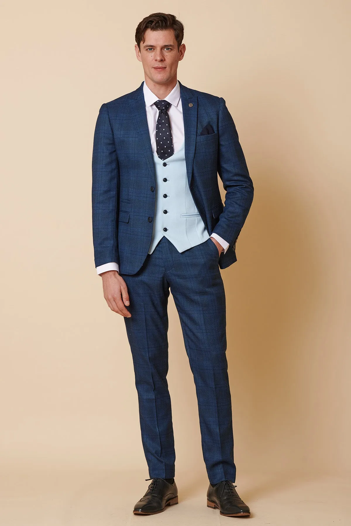 JERRY - Blue Check Suit With Kelvin Sky Waistcoat sold by Marc Darcy product image thumbnail 4
