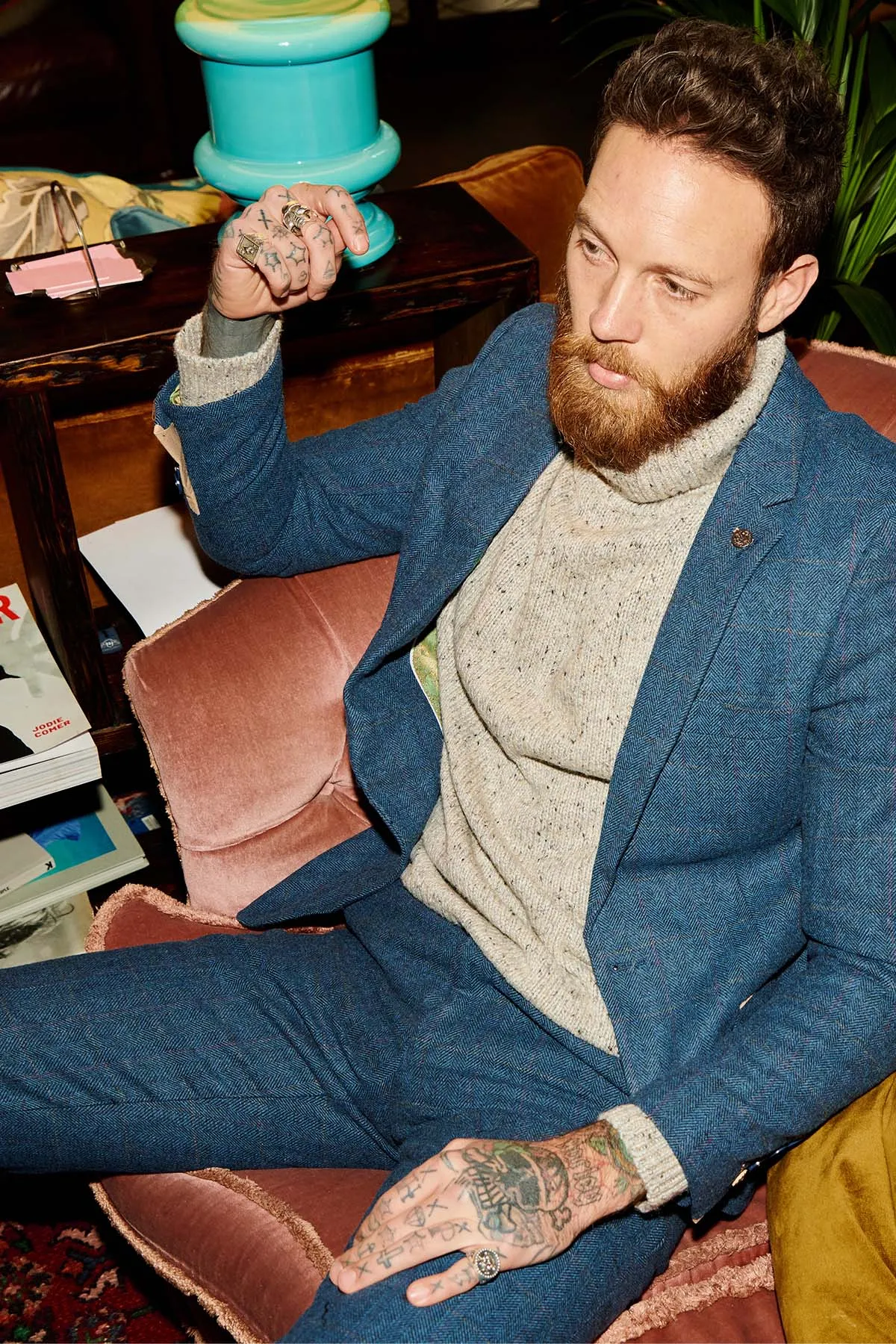 DION - Blue Tweed Check Two Piece Suit sold by Marc Darcy