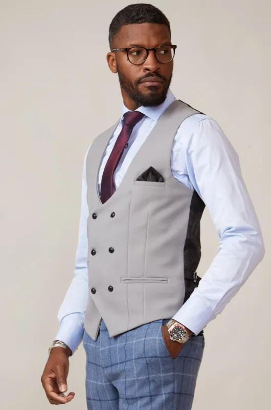 KELVIN - Silver Double Breasted Waistcoat sold by Marc Darcy