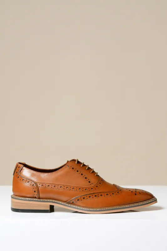 LARKIN - Tan Leather Brogue Shoe sold by Marc Darcy