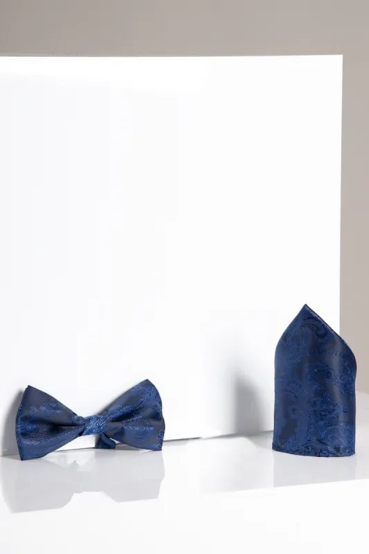 MD PAISLEY - Navy Paisley Bow Tie and Pocket Square Set sold by Marc Darcy