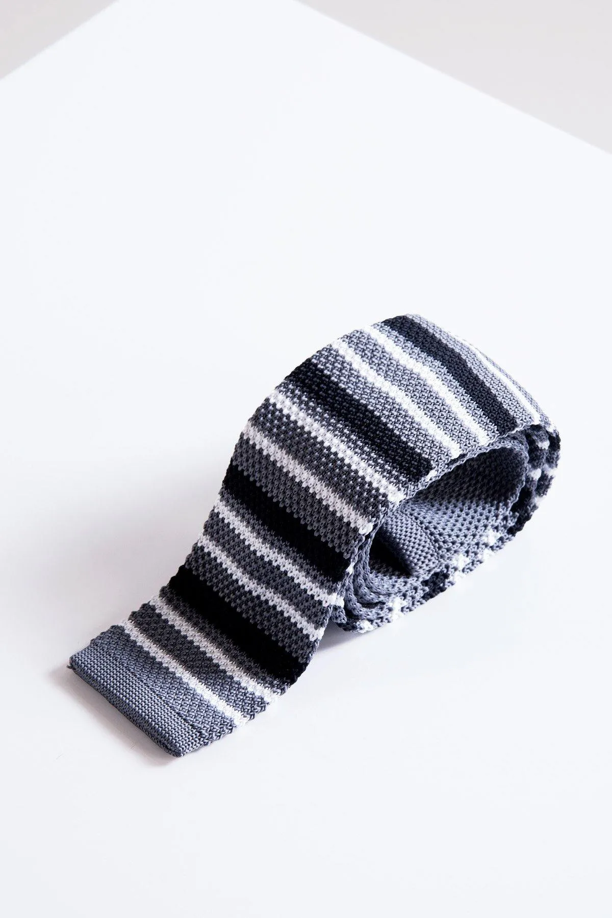 KT - Grey Stripe Knitted Tie sold by Marc Darcy product image thumbnail 3