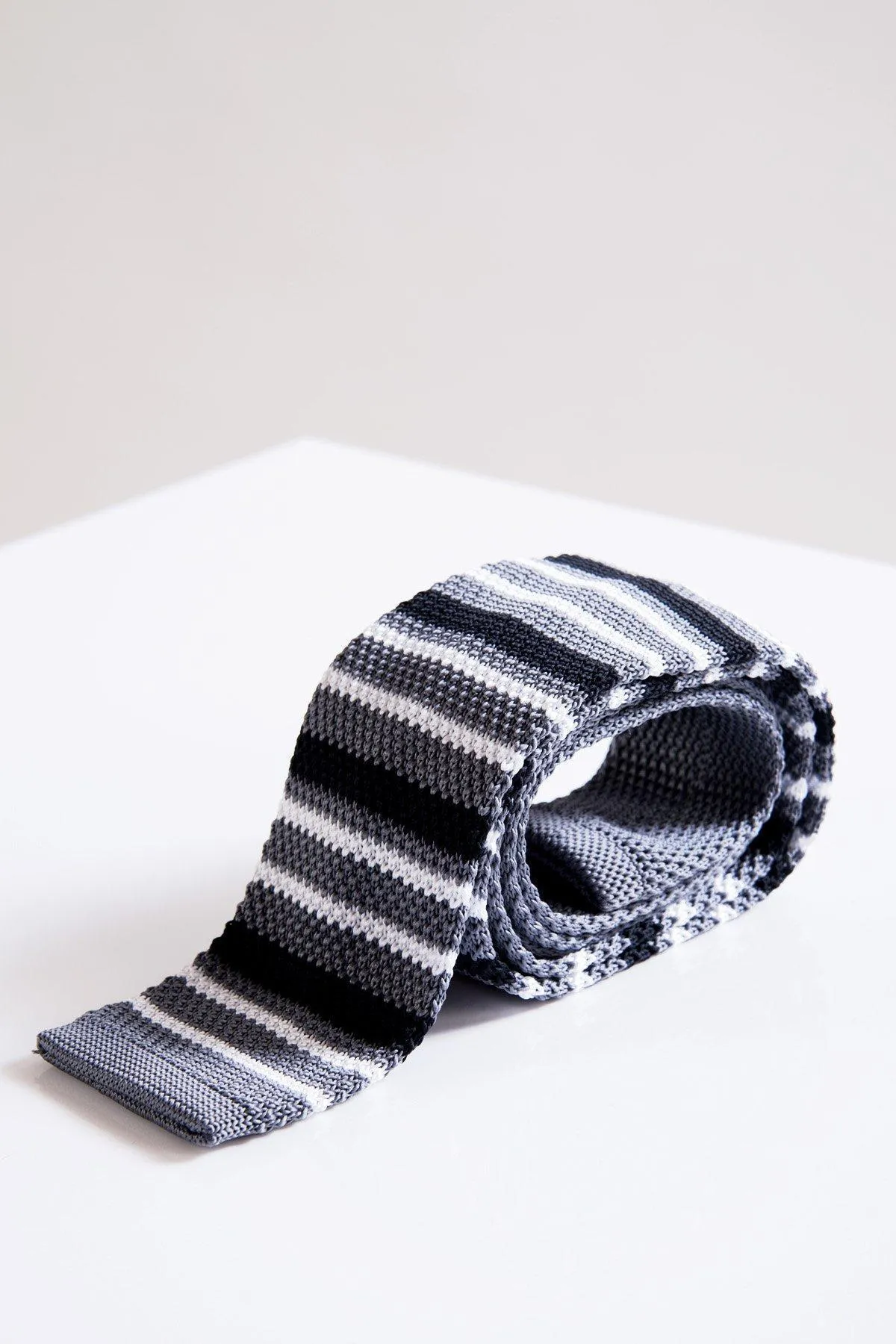 KT - Grey Stripe Knitted Tie sold by Marc Darcy