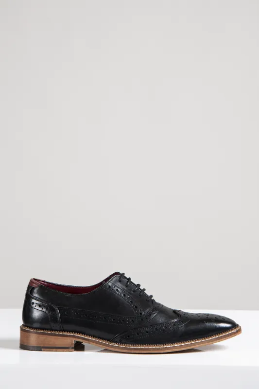 LARKIN - Black Leather Brogue Shoe sold by Marc Darcy