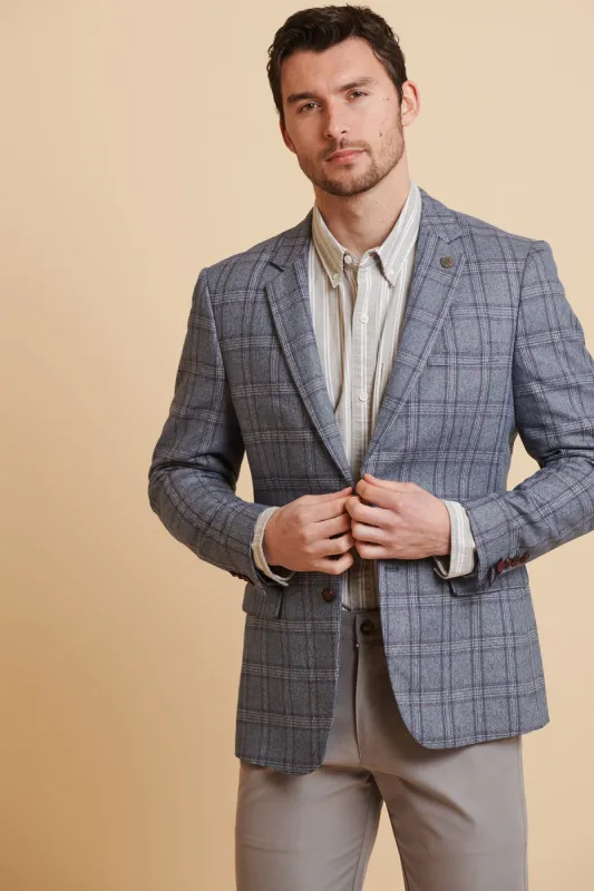 ABBOTT - Blue Tweed Check Blazer sold by Marc Darcy