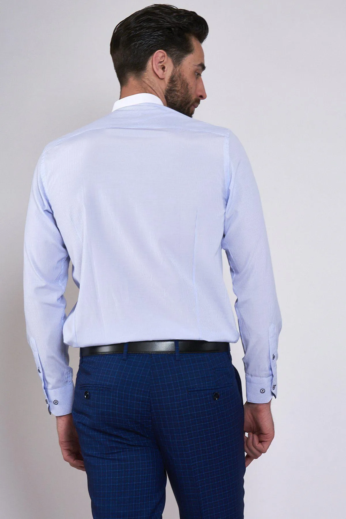 COOPER - Grandad Collar Sky Blue Stripe Shirt sold by Marc Darcy product image thumbnail 5
