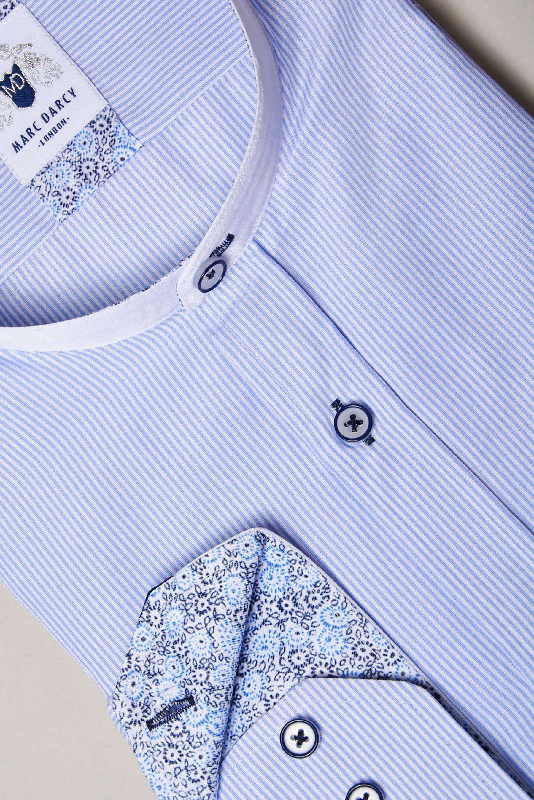 COOPER - Grandad Collar Sky Blue Stripe Shirt sold by Marc Darcy product image thumbnail 4