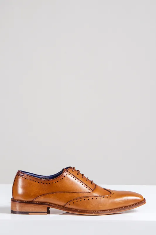 CARSON - Mid Tan Wingtip Oxford Brogue Shoe sold by Marc Darcy