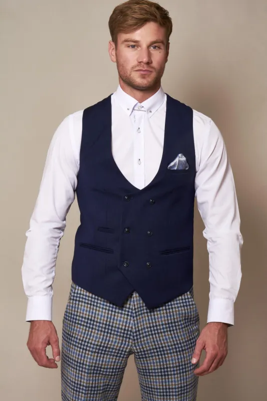 KELLY - Royal Blue Double Breasted Waistcoat sold by Marc Darcy