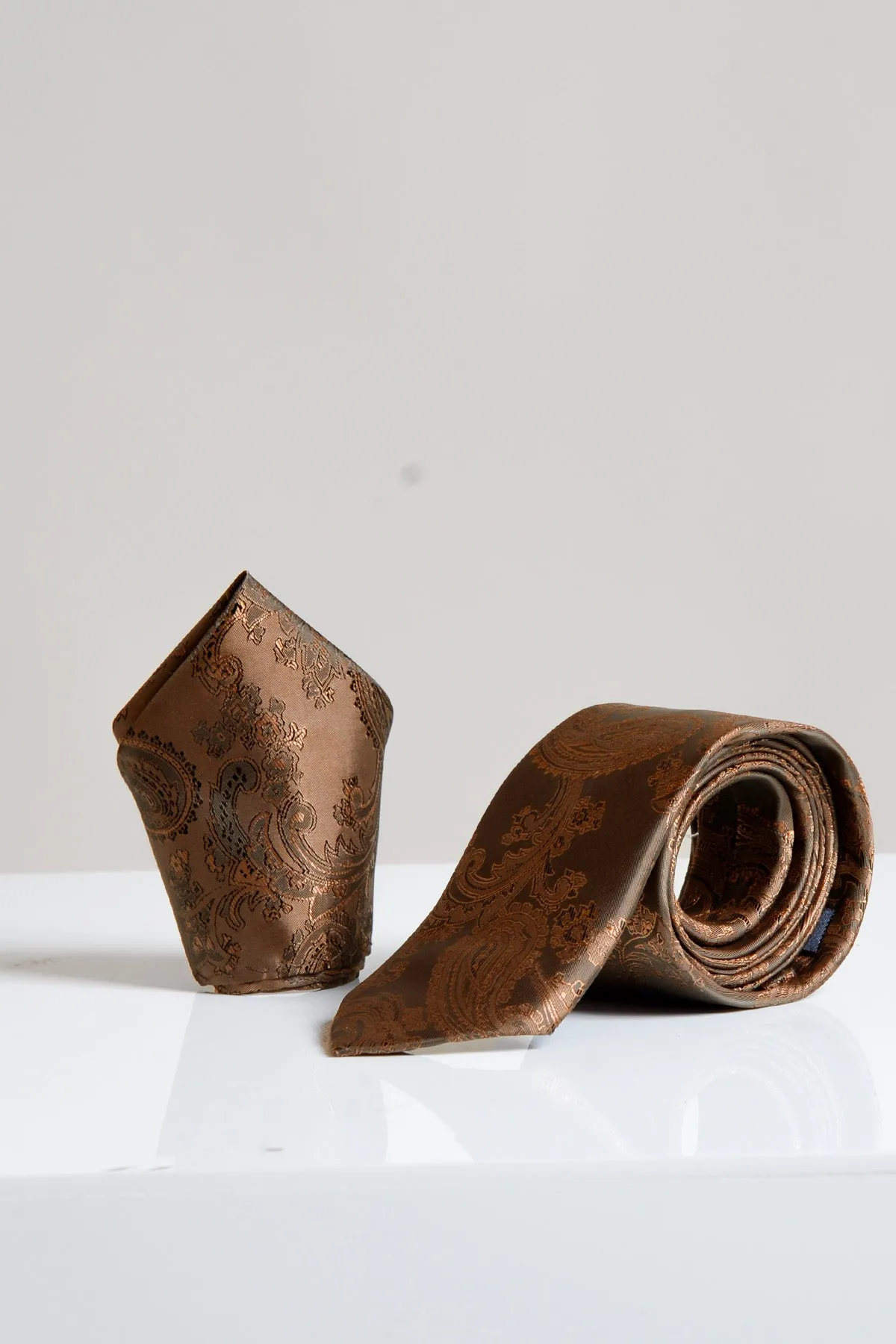 MD PAISLEY - Orange Brown Paisley Tie and Pocket Square Set sold by Marc Darcy