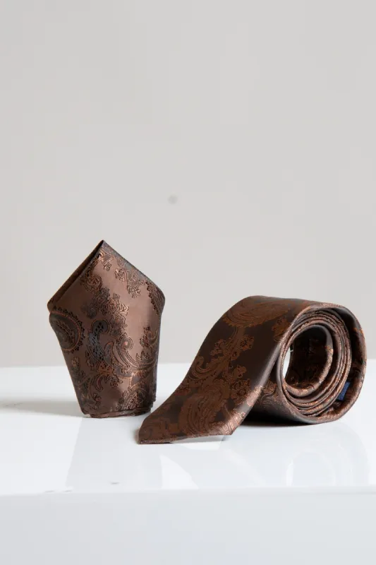 MD PAISLEY - Brown Paisley Tie and Pocket Square Set sold by Marc Darcy