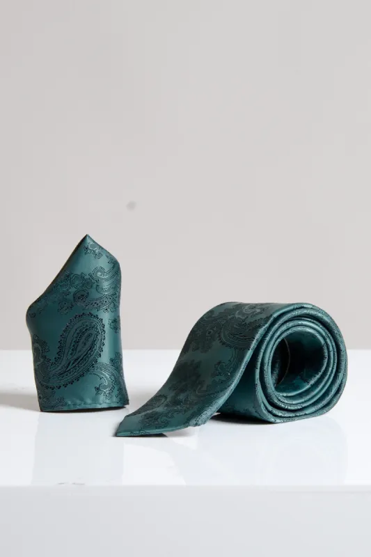 MD PAISLEY - Bottle Green Paisley Tie and Pocket Square Set sold by Marc Darcy