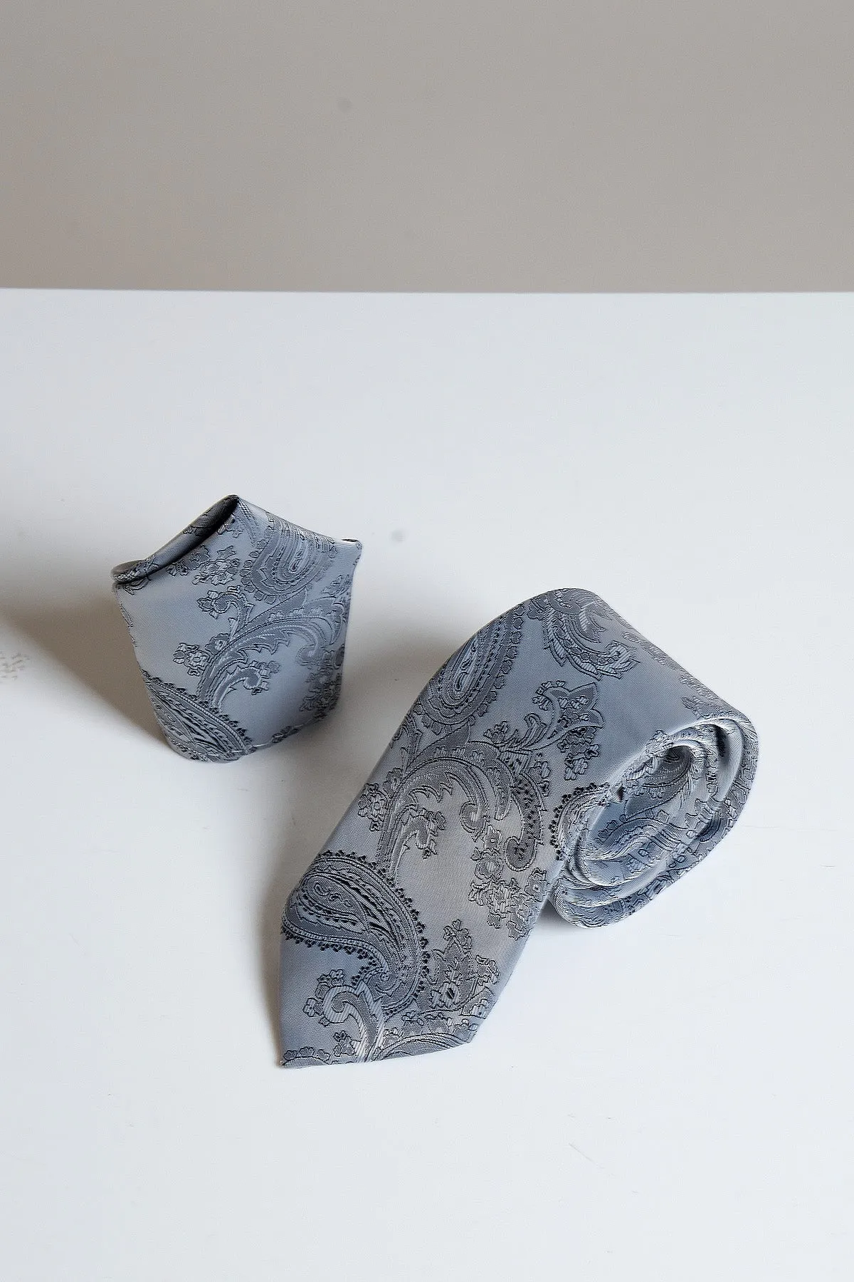 MD PAISLEY - Grey Paisley Tie and Pocket Square Set sold by Marc Darcy product image thumbnail 2
