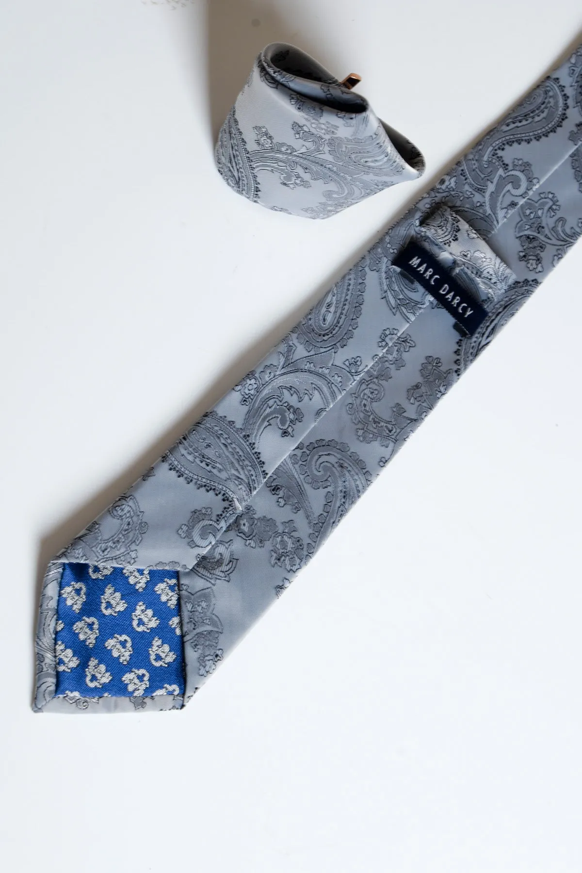 MD PAISLEY - Grey Paisley Tie and Pocket Square Set sold by Marc Darcy product image thumbnail 3