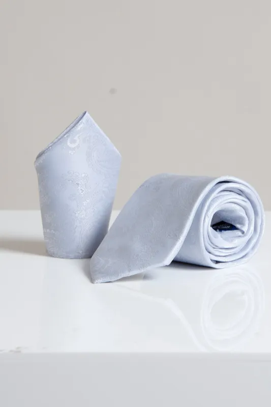 MD PAISLEY - Silver Paisley Tie and Pocket Square Set sold by Marc Darcy