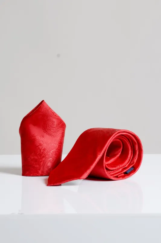 MD PAISLEY - Red Paisley Tie and Pocket Square Set sold by Marc Darcy