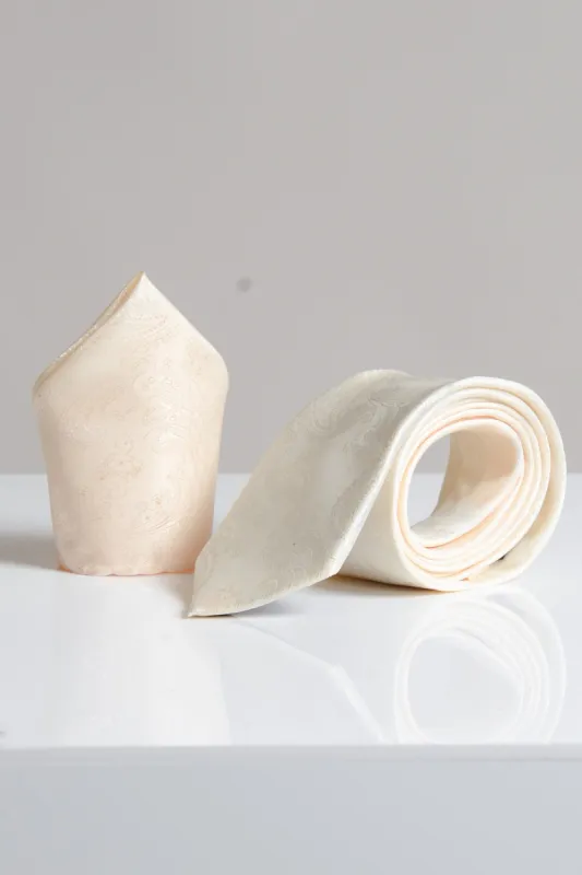 MD PAISLEY - Cream Paisley Tie and Pocket Square Set sold by Marc Darcy