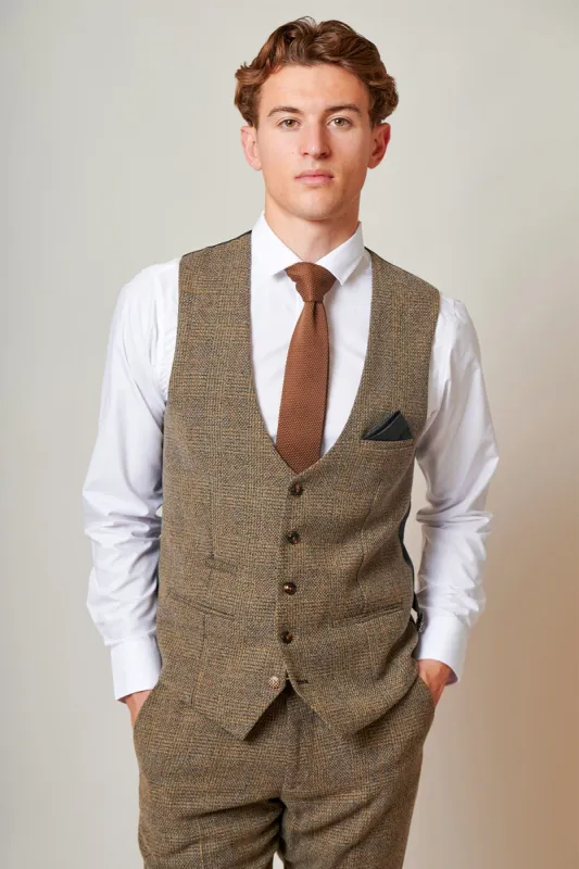 KRIS - Tan Tweed Waistcoat sold by Marc Darcy