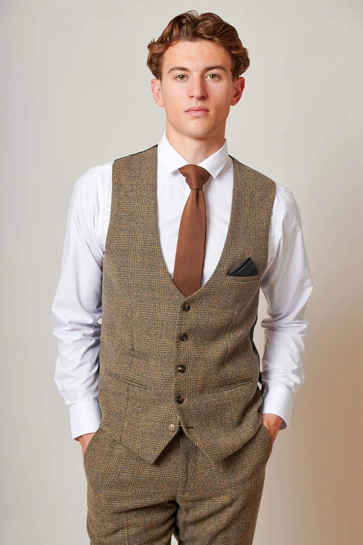 KRIS - Tan Tweed Waistcoat sold by Marc Darcy