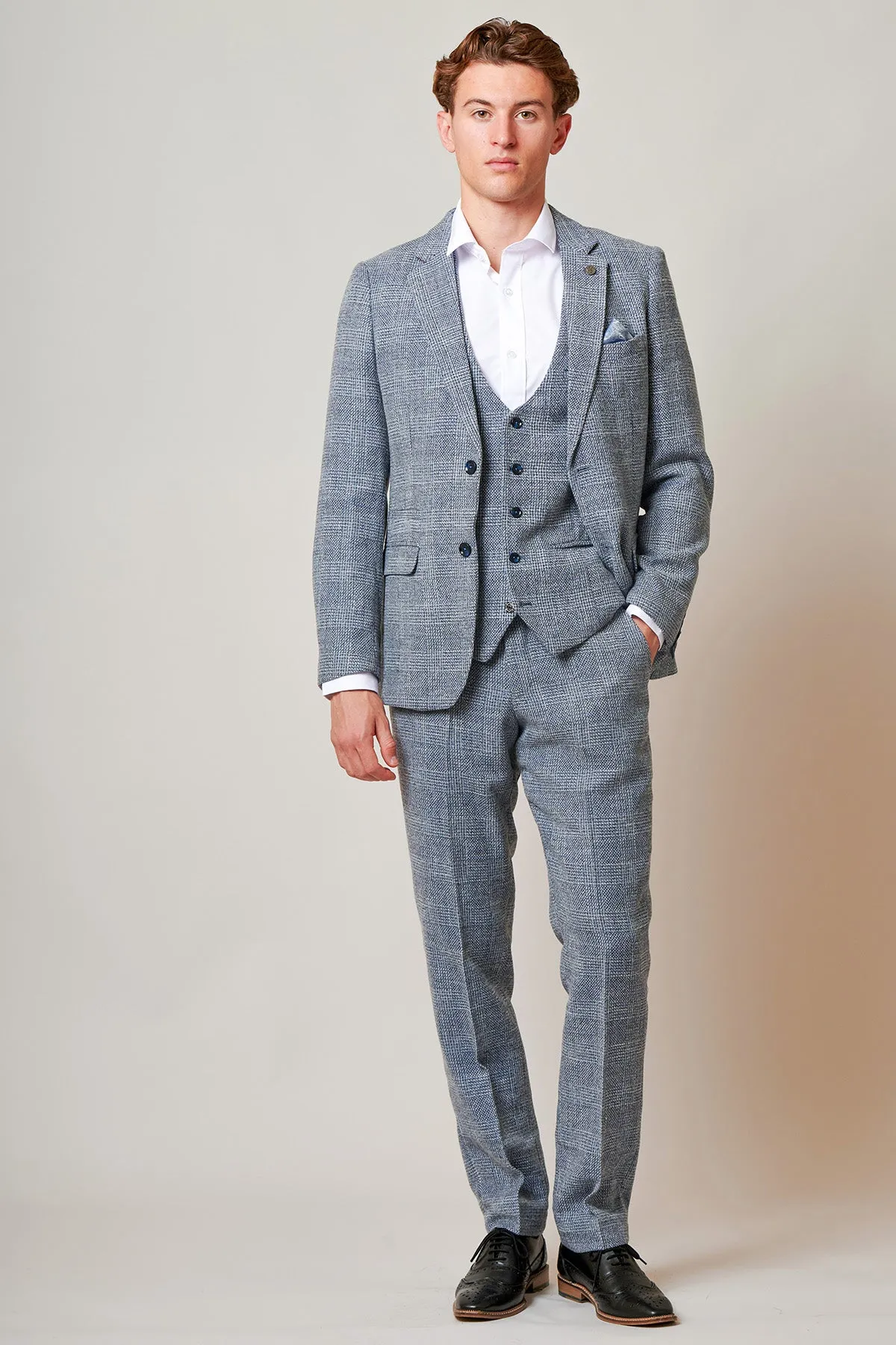 The Everton Collection | Tim Iroegbunam In KRIS Sky Blue Tweed Suit sold by Marc Darcy product image thumbnail 2