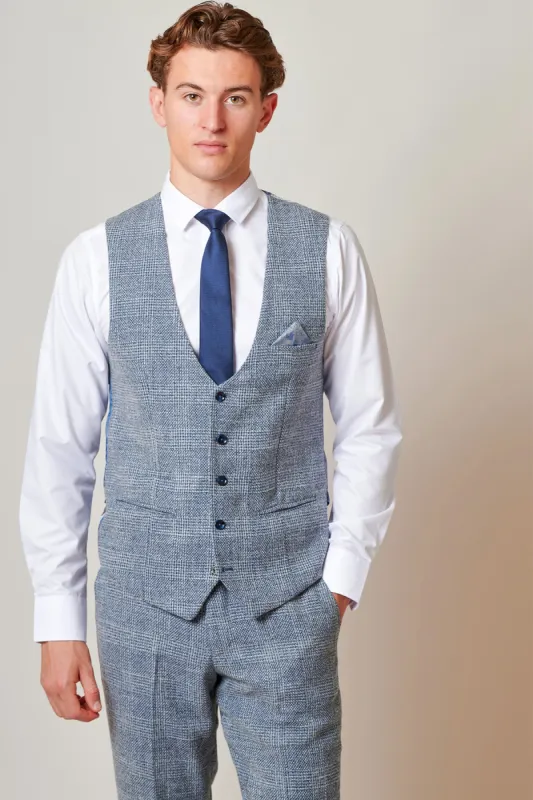 KRIS - Sky Blue Tweed Waistcoat sold by Marc Darcy