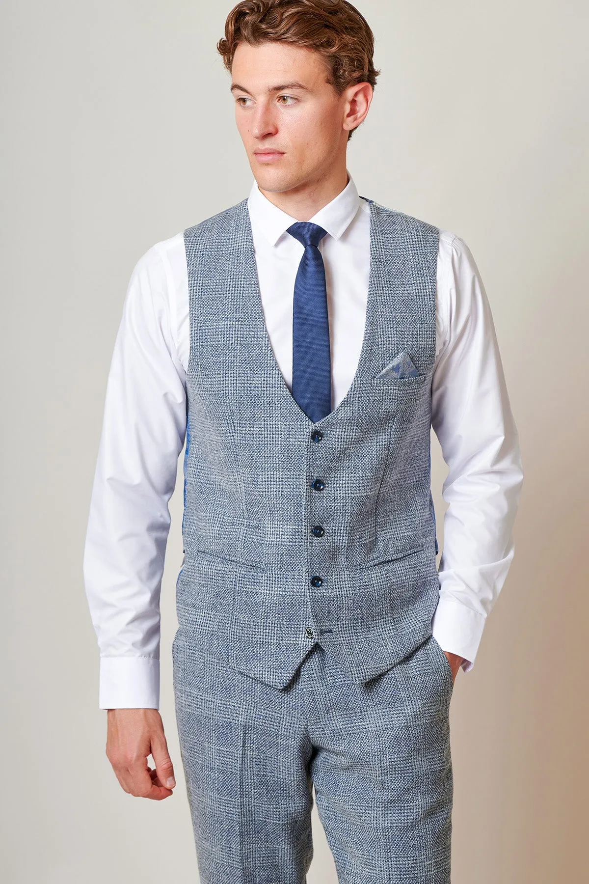 KRIS - Sky Blue Tweed Waistcoat sold by Marc Darcy product image thumbnail 4