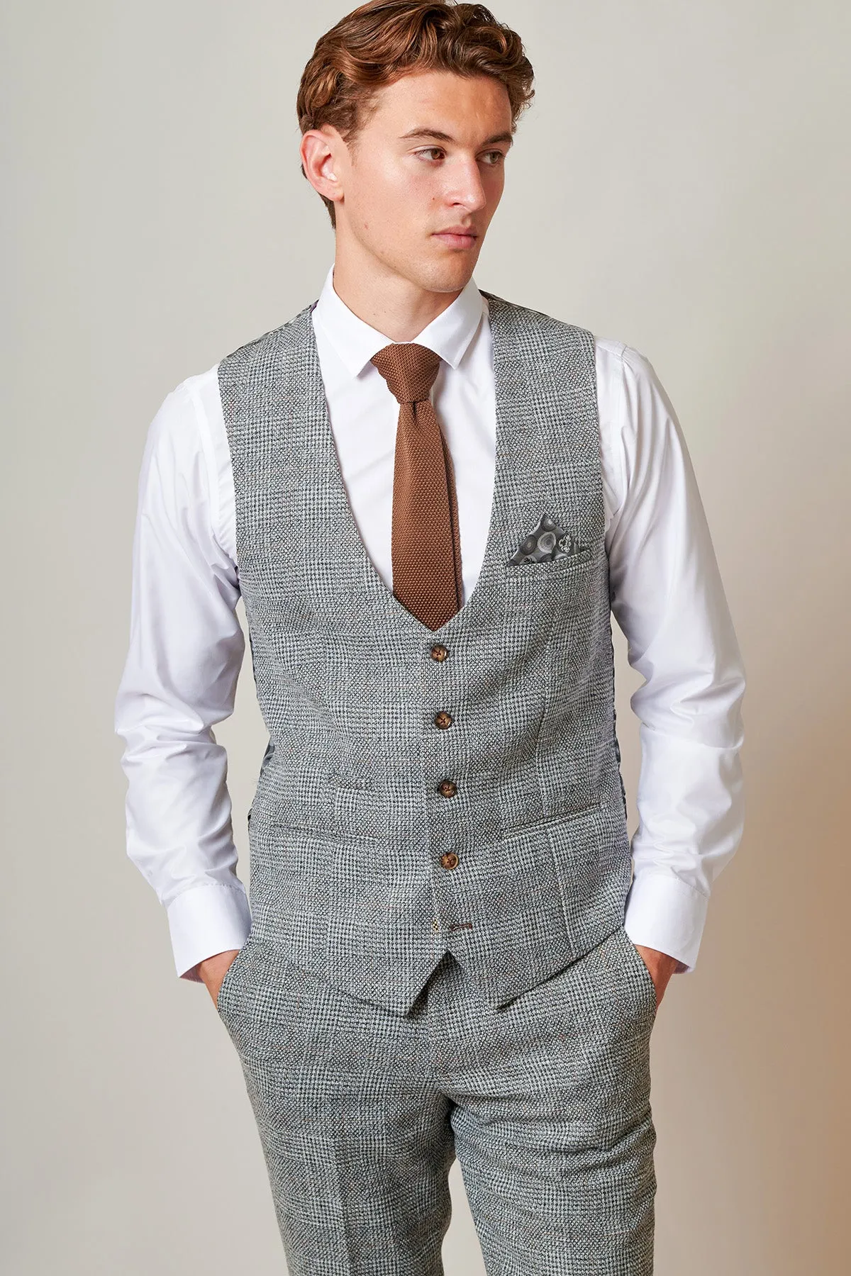 KRIS - Silver Grey Tweed Waistcoat sold by Marc Darcy
