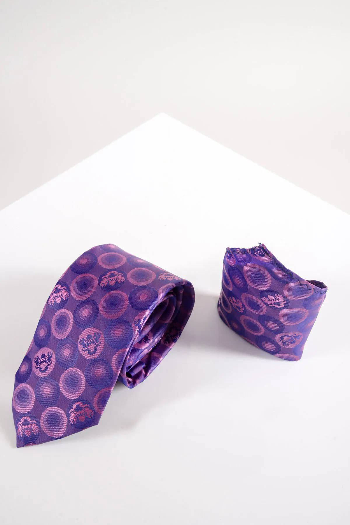 BUBBLES - Purple Bubble Circle Print Tie & Pocket Square sold by Marc Darcy product image thumbnail 3