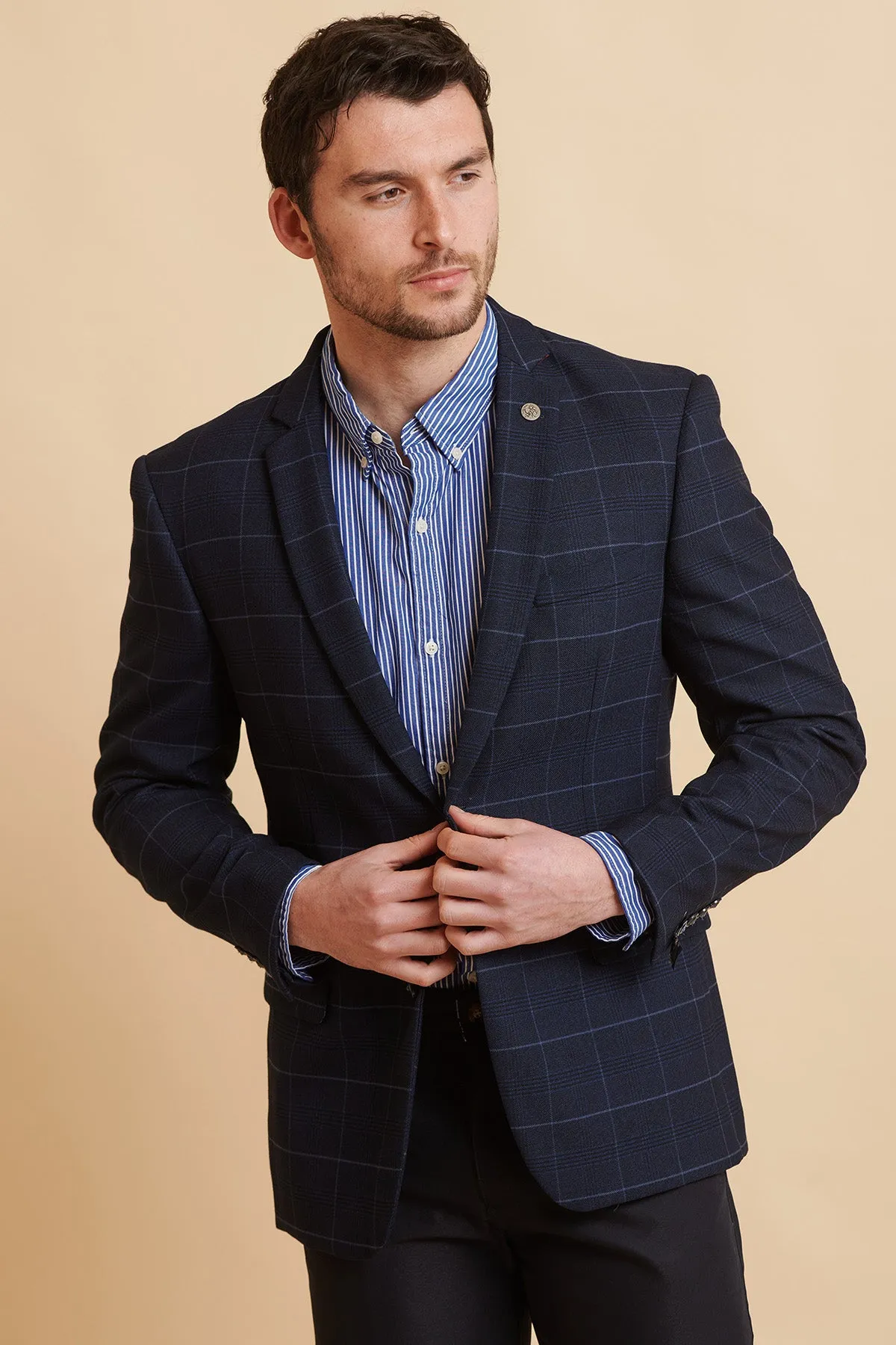 EDINSON - Navy Sky Check Blazer sold by Marc Darcy