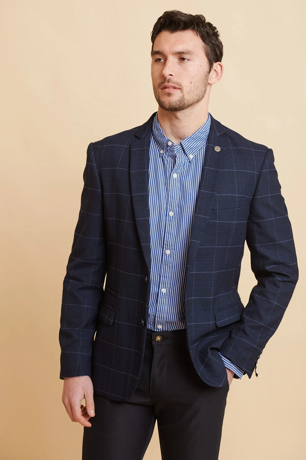 EDINSON - Navy Sky Check Blazer sold by Marc Darcy product image thumbnail 4
