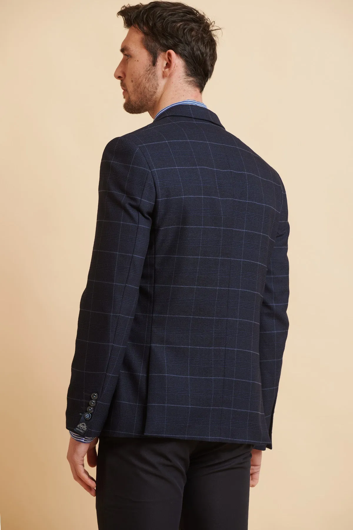 EDINSON - Navy Sky Check Blazer sold by Marc Darcy product image thumbnail 3