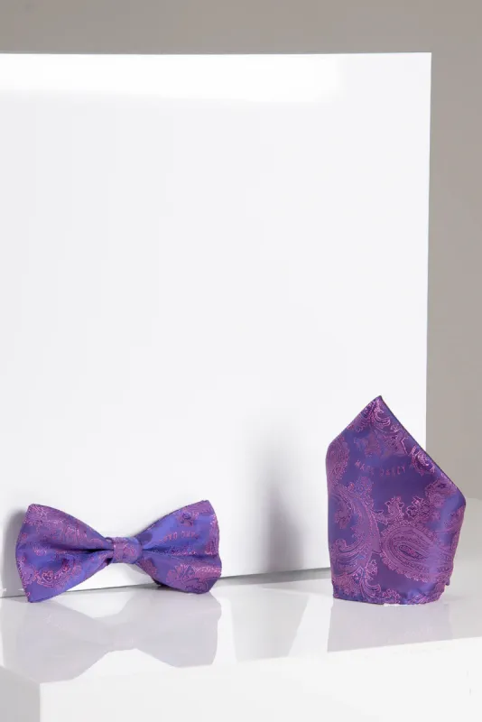 MD PAISLEY - Purple Paisley Bow Tie and Pocket Square Set sold by Marc Darcy