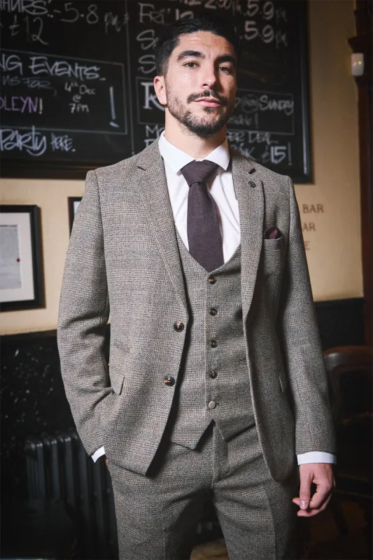 The WHU Collection - KRIS Tan Tweed Three Piece Suit As Worn By Carlos Soler sold by Marc Darcy