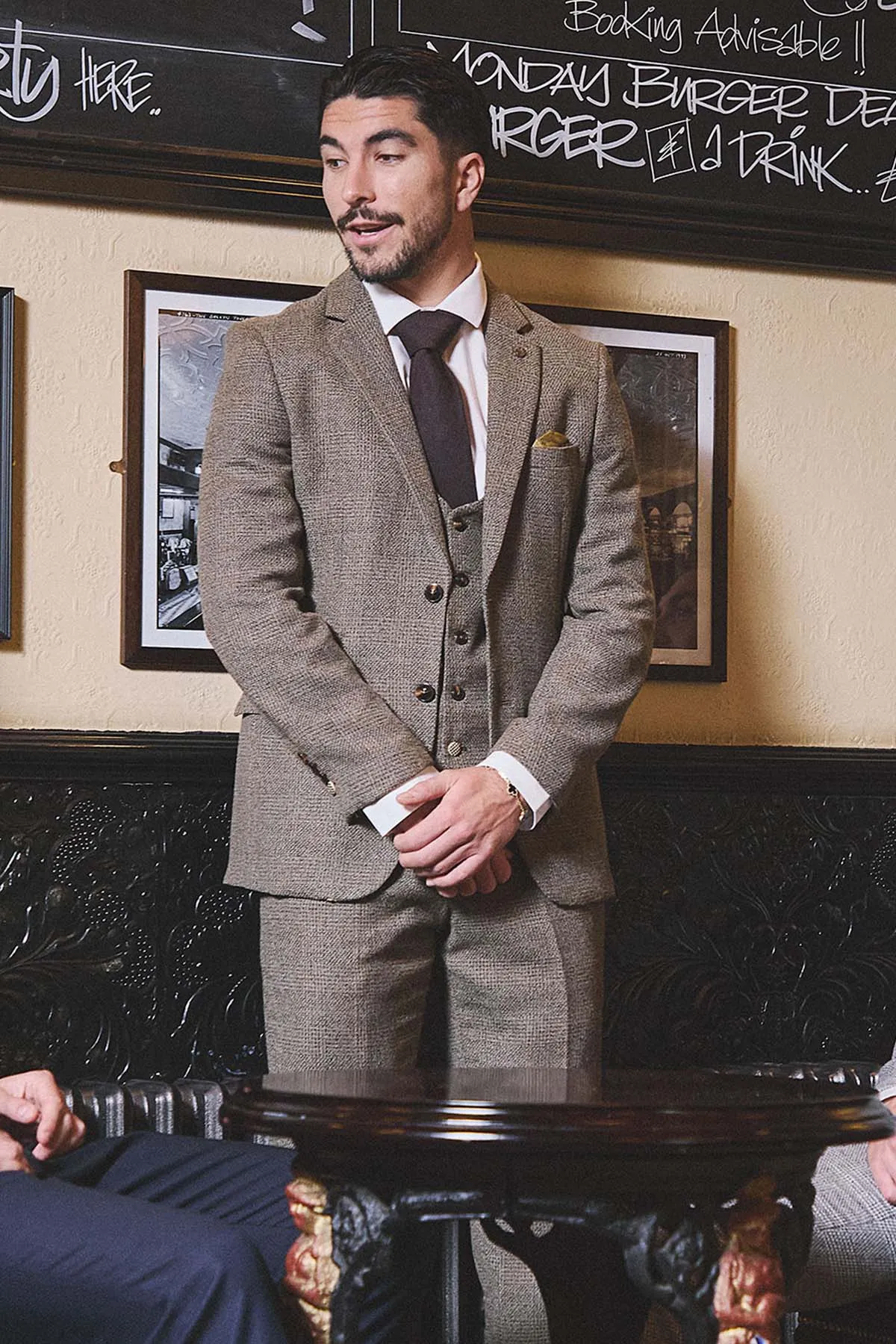 The WHU Collection - KRIS Tan Tweed Three Piece Suit As Worn By Carlos Soler sold by Marc Darcy product image thumbnail 2
